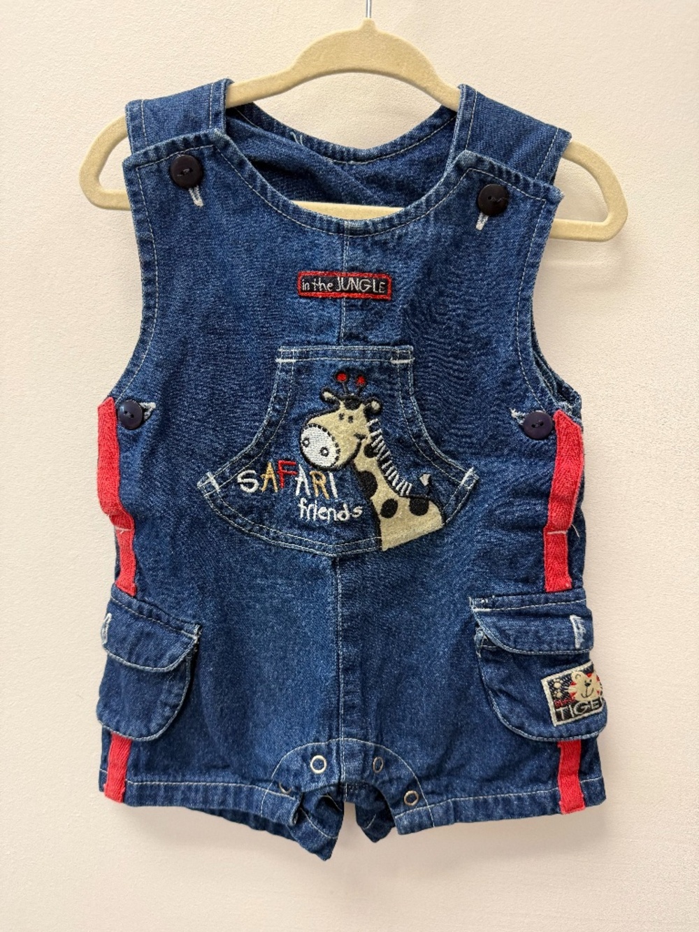 VINTAGE SAFARI FRIENDS DENIM ROMPER SIZE 6M